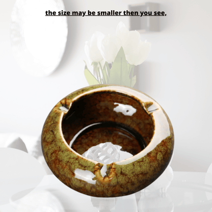Round Glossy Ceramic Ashtrays + Flameless Lighter (GREENISH)