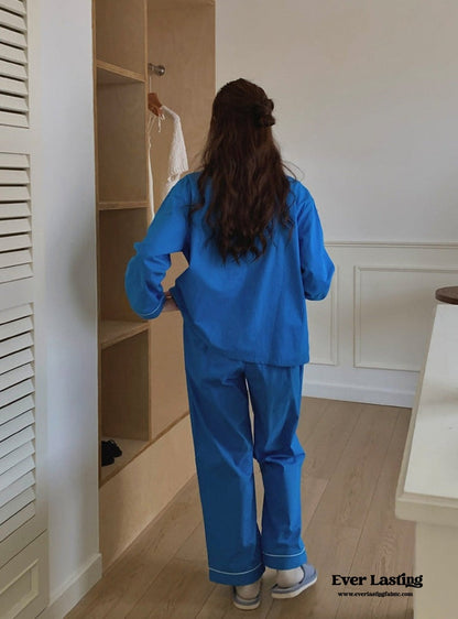 Royal Blue Long Sleeves and Pants Pajama Set