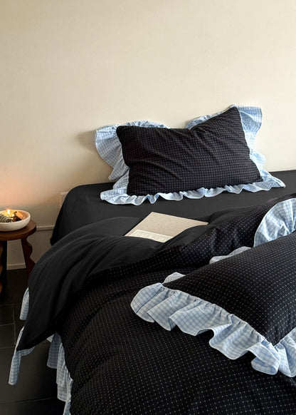 Sadie Gingham Lace Ruffle Bedding Set / Green