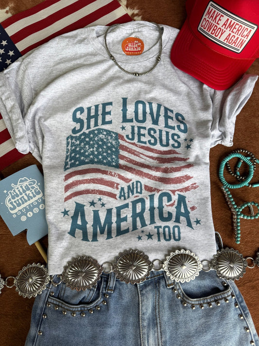 She Loves Jesus & America Graphic Tee