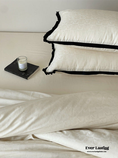 Silky Luxury Heart Textured Bedding Set / Beige