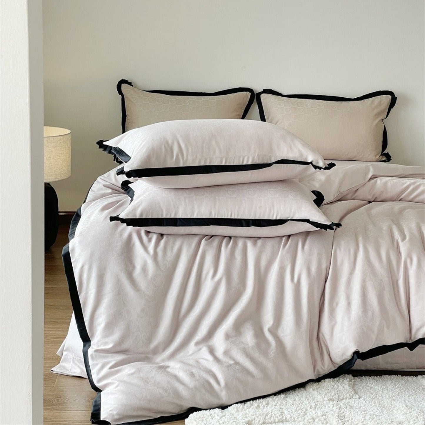 Silky Luxury Heart Textured Bedding Set / Beige