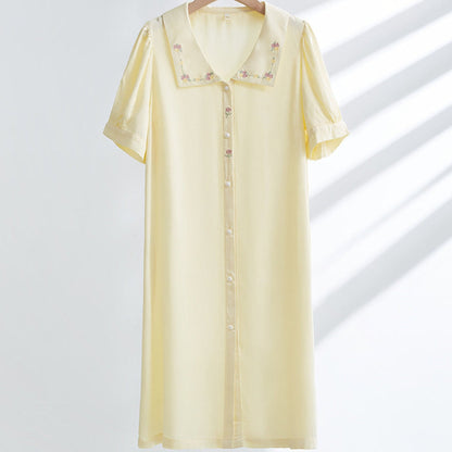 Silky Rose Cream Yellow Embroidered Pajama Set