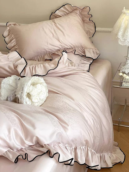 Silky Ruffle Bedding Set / Rust Pink