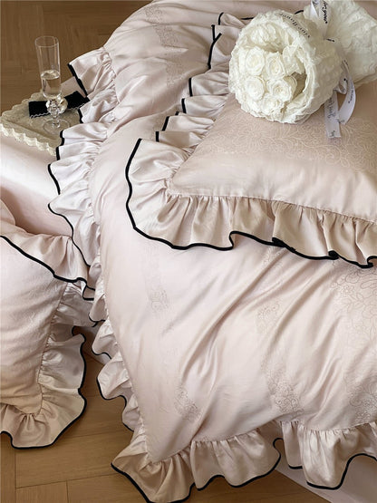 Silky Ruffle Bedding Set / Rust Pink