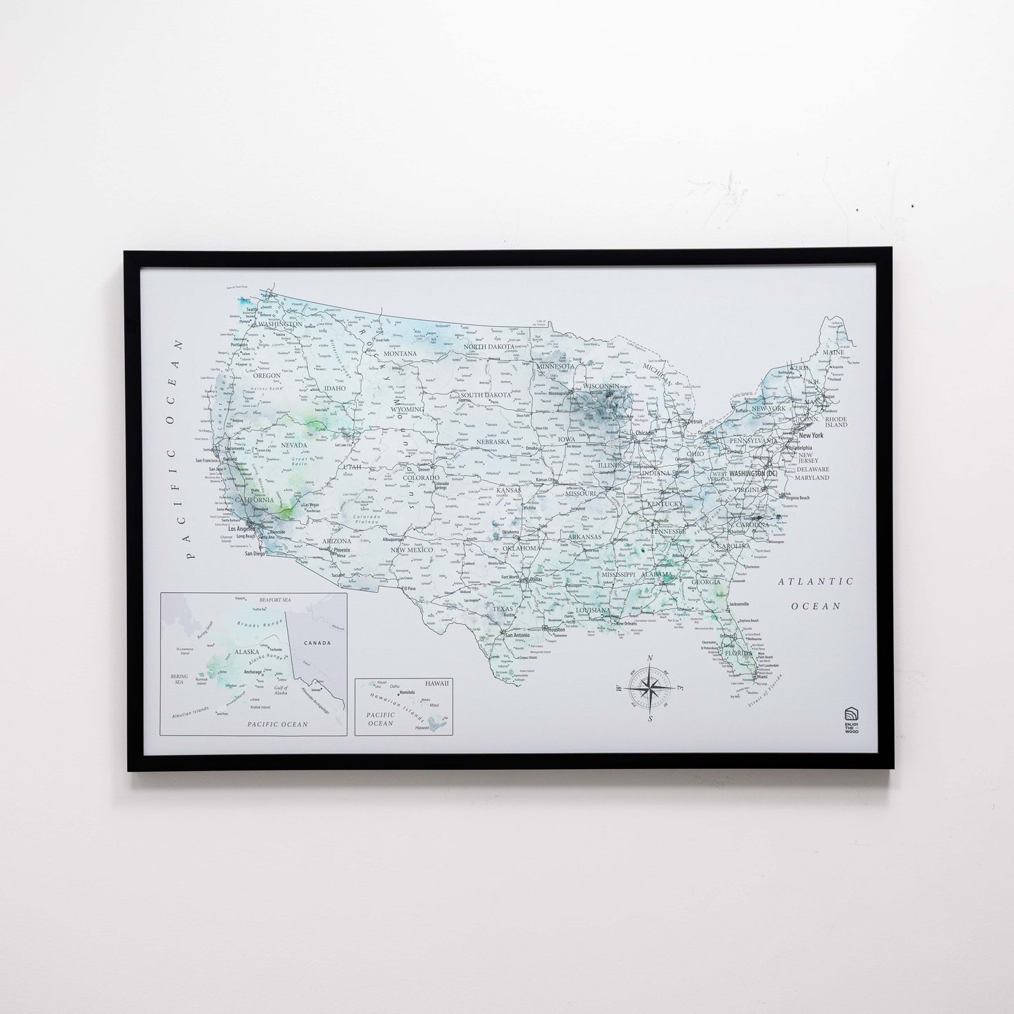 Wooden Canvas USA Map - Sky Blue