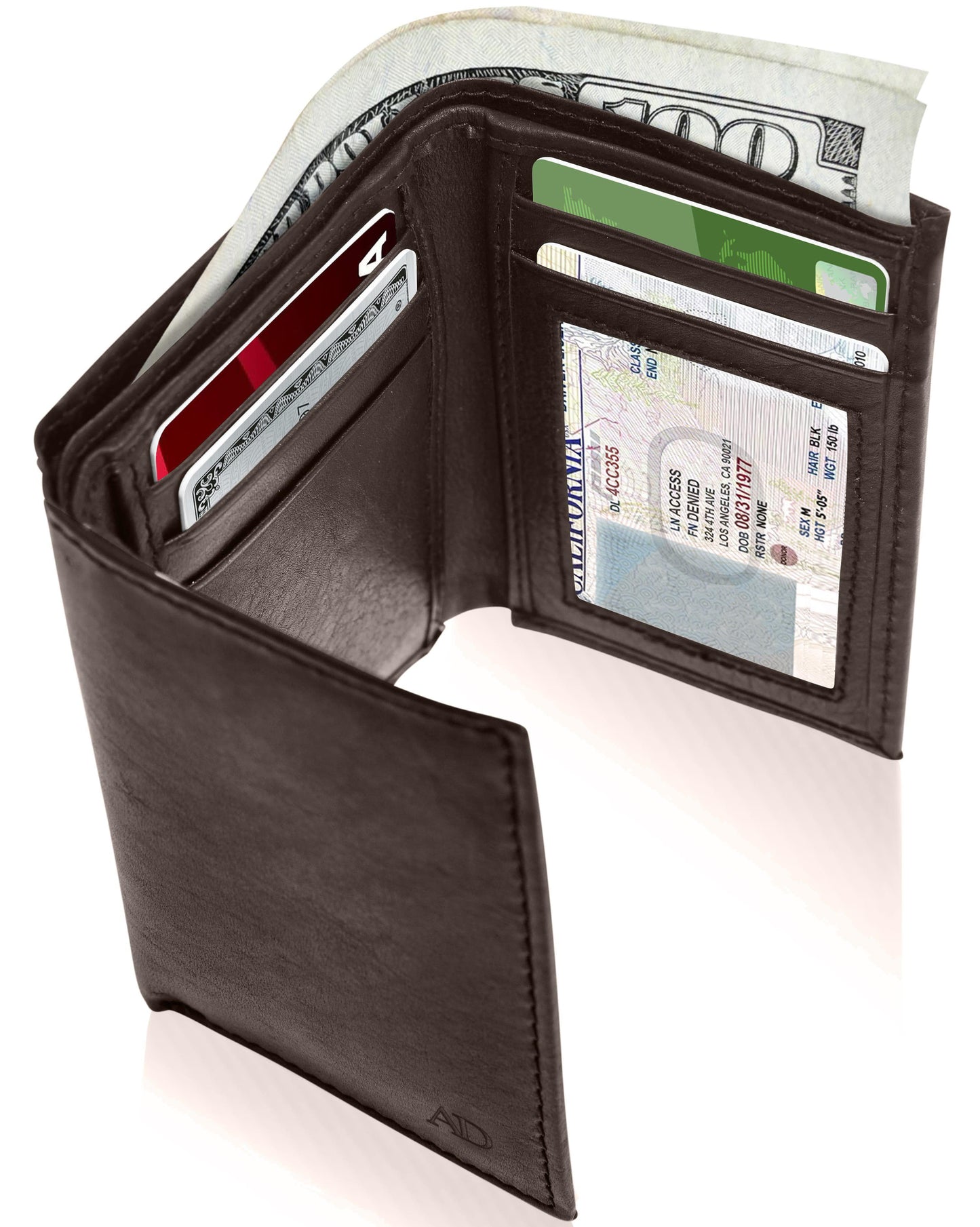 Genuine Leather Slim Trifold Wallet – ID Window, RFID Blocking