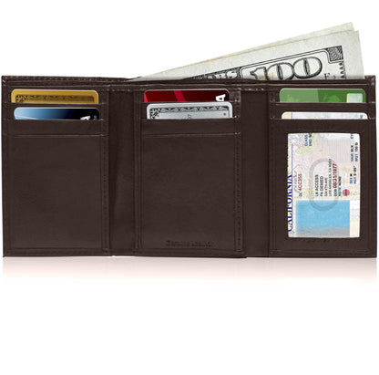 Genuine Leather Slim Trifold Wallet – ID Window, RFID Blocking