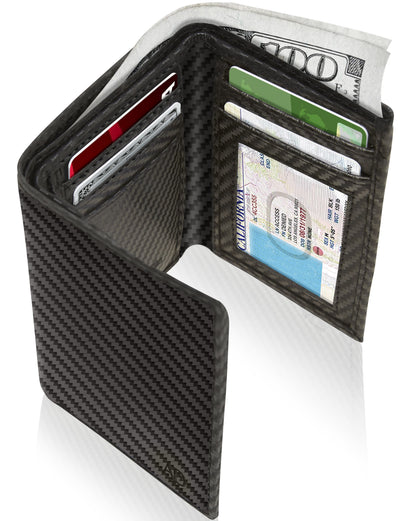 Genuine Leather Slim Trifold Wallet – ID Window, RFID Blocking