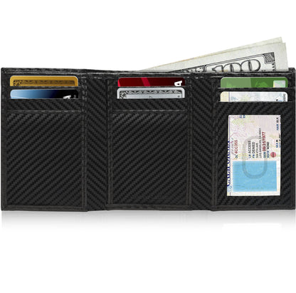 Genuine Leather Slim Trifold Wallet – ID Window, RFID Blocking