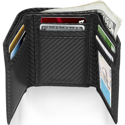 Genuine Leather Slim Trifold Wallet – ID Window, RFID Blocking