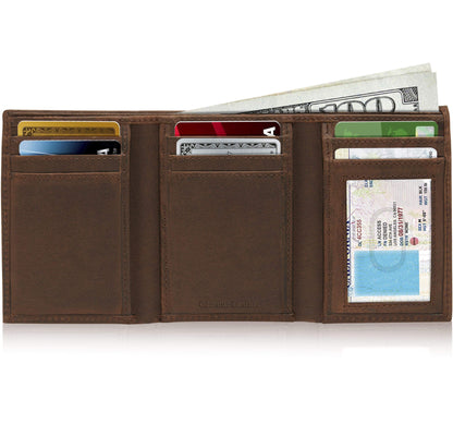 Genuine Leather Slim Trifold Wallet – ID Window, RFID Blocking