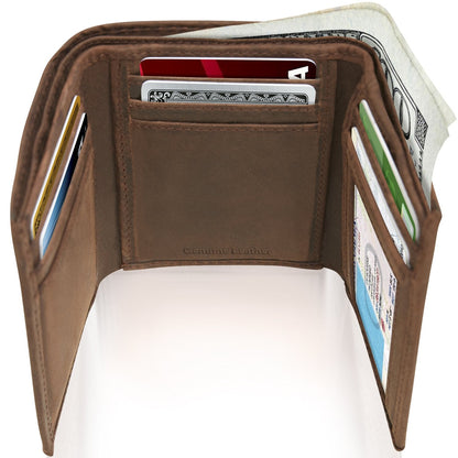 Genuine Leather Slim Trifold Wallet – ID Window, RFID Blocking