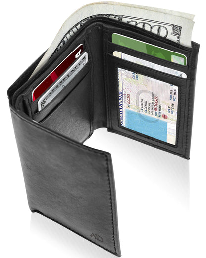 Genuine Leather Slim Trifold Wallet – ID Window, RFID Blocking