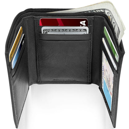 Genuine Leather Slim Trifold Wallet – ID Window, RFID Blocking