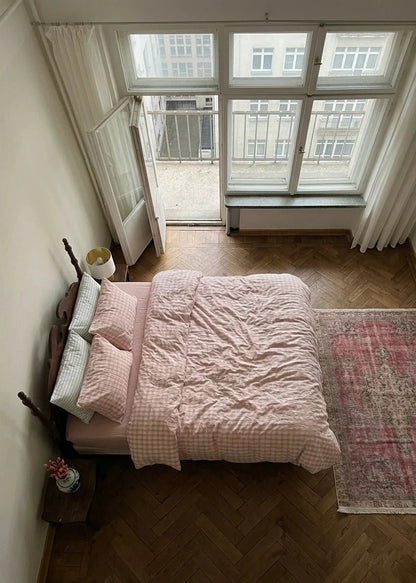 Soft Blend Plaid Bedding Set / Pink