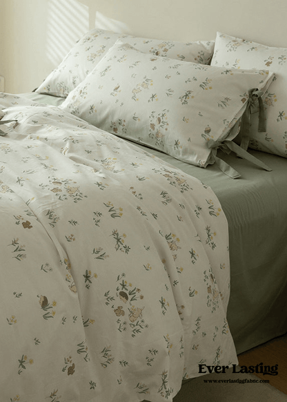 Soft Cottage Blue Ribbon Bedding Set / Blue
