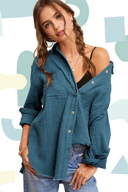 Soft Washed Crinkled Button-Down Shirts - small remaining