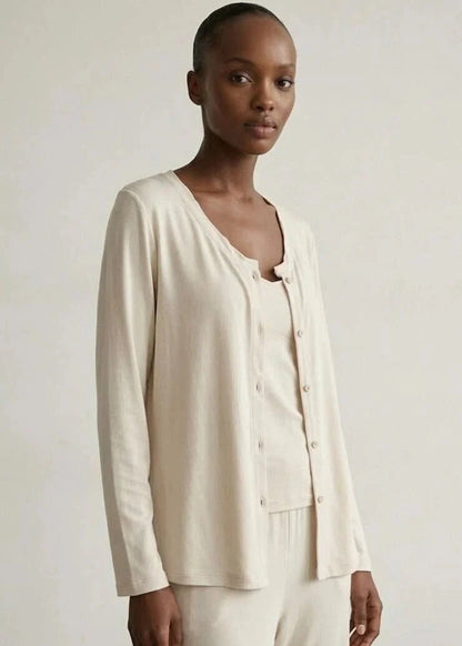 Solid Ruffle V Tank and Long Pants with Cardigan Modal Pajama Set