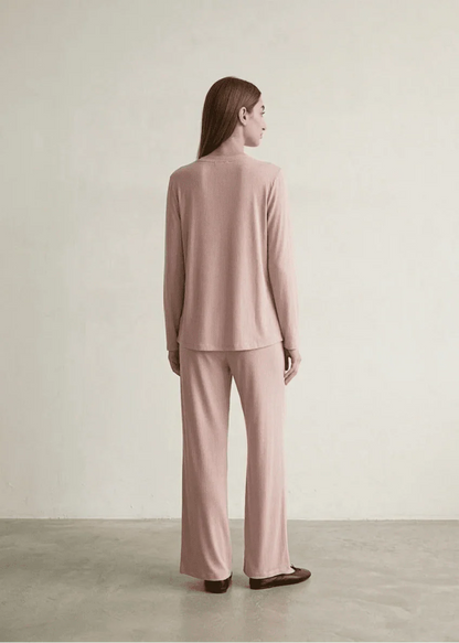 Solid Ruffle V Tank and Long Pants with Cardigan Modal Pajama Set