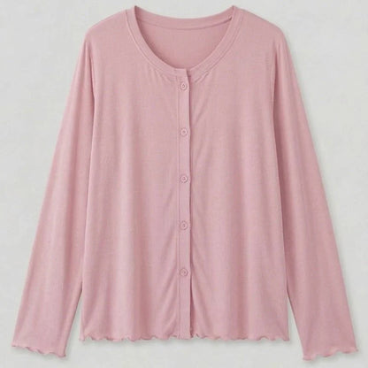 Solid Ruffle V Tank and Long Pants with Cardigan Modal Pajama Set