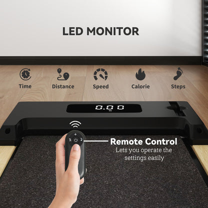 Soozier 2.5HP Walking Pad, Wood Under Desk Treadmill with Remote Control, Transport Wheels and LED Display for Home Gym Office