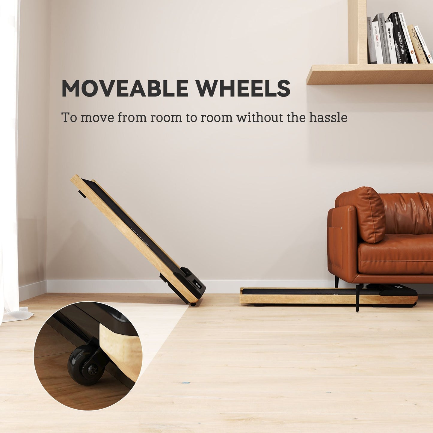 Soozier 2.5HP Walking Pad, Wood Under Desk Treadmill with Remote Control, Transport Wheels and LED Display for Home Gym Office