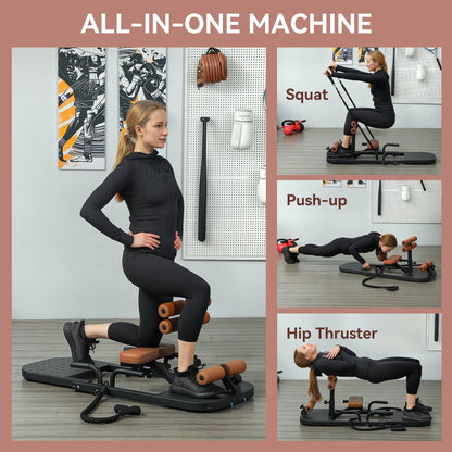Soozier Foldable Sissy Squat Machine, Hip Thrust Machine with Push Up Stand, Multipurpose Glute Workout Equipment, Black