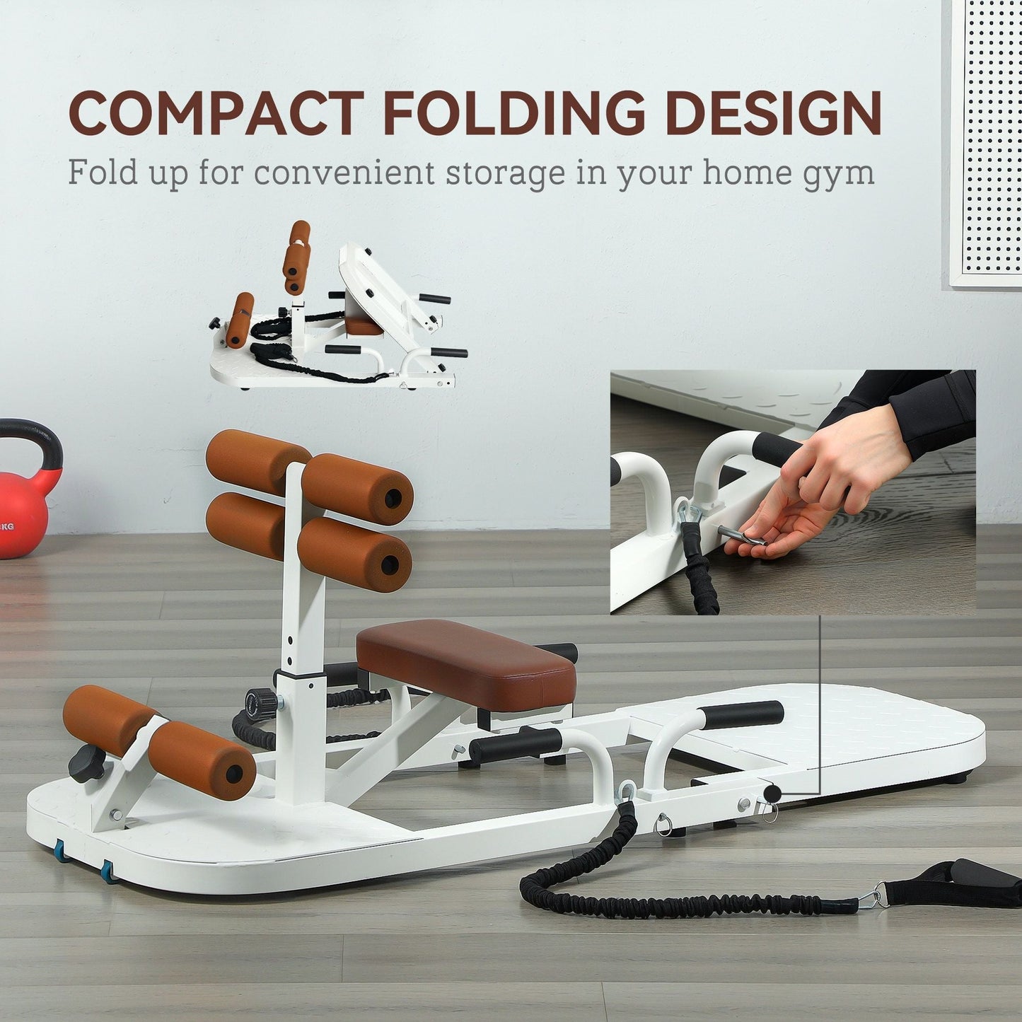 Soozier Foldable Sissy Squat Machine, Hip Thrust Machine with Push Up Stand, Multipurpose Glute Workout Equipment, White