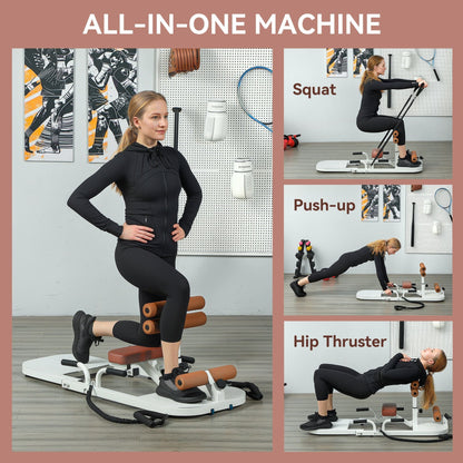 Soozier Foldable Sissy Squat Machine, Hip Thrust Machine with Push Up Stand, Multipurpose Glute Workout Equipment, White