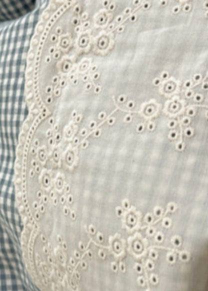 Sophia Gingham Lace Washed Cotton Bedding Set / Ocean Blue