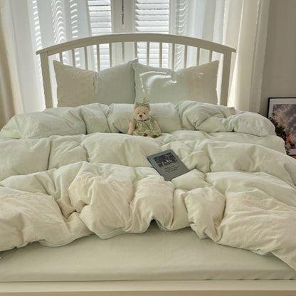 Sophia Gingham Lace Washed Cotton Bedding Set / Ocean Blue