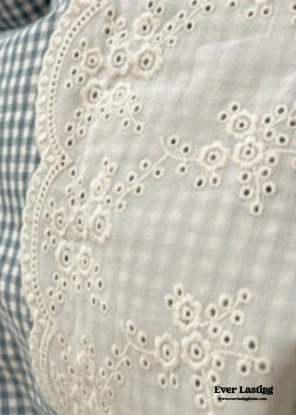 Sophia Gingham Lace Washed Cotton Bedding Set / Blue