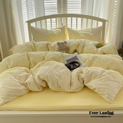 Sophia Gingham Lace Washed Cotton Bedding Set / Blue