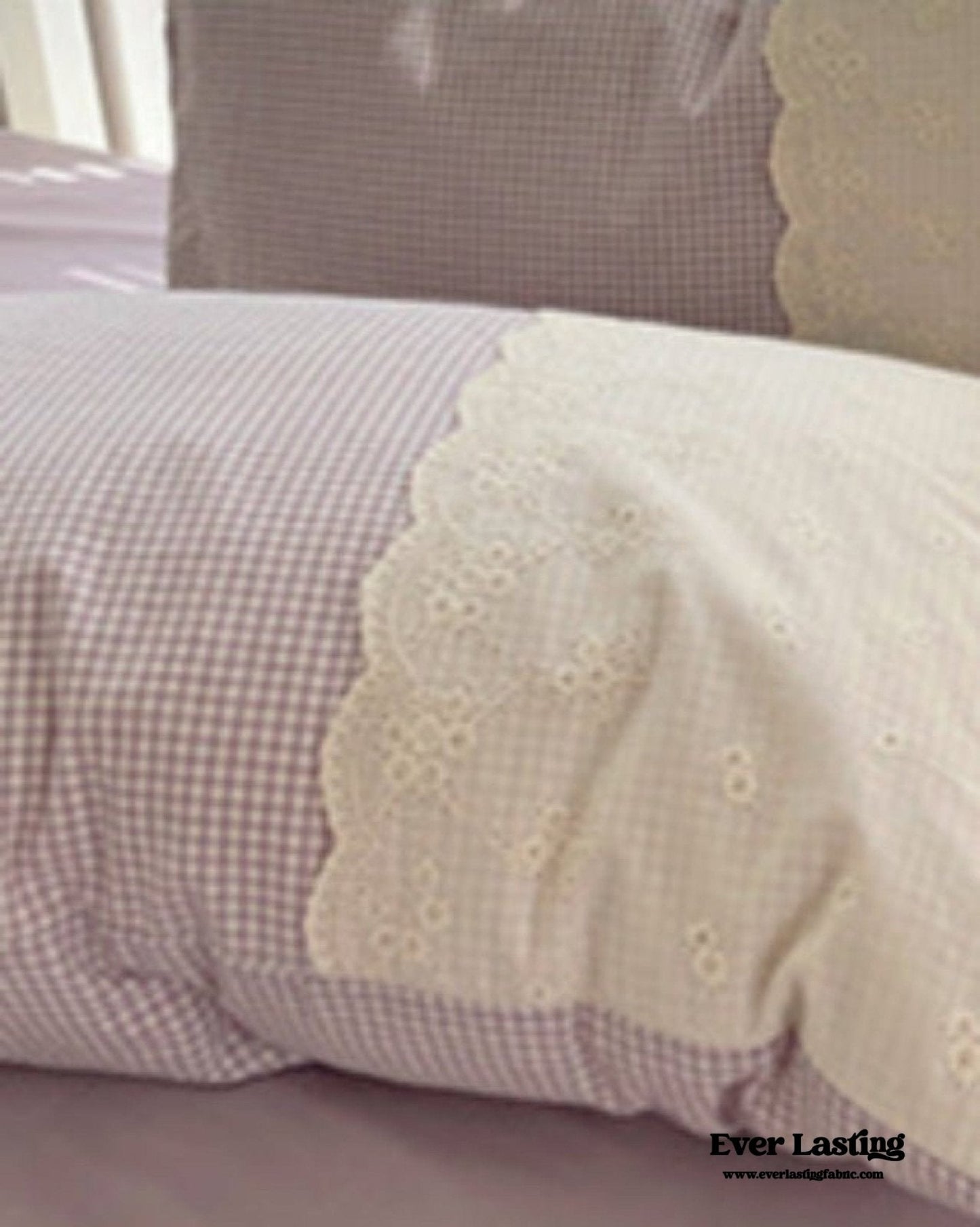 Sophia Gingham Lace Washed Cotton Bedding Set / Blue