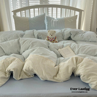 Sophia Gingham Lace Washed Cotton Bedding Set / Blue