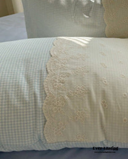 Sophia Gingham Lace Washed Cotton Bedding Set / Pink