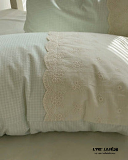 Sophia Gingham Lace Washed Cotton Bedding Set / Pink