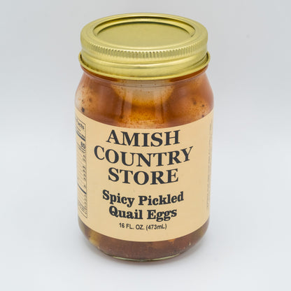 Spicy Pickled Quail Eggs (16 oz) | Amish Country Store