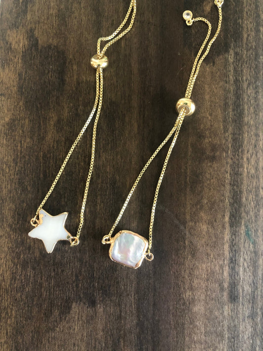 shell star/pearl square connector bracelet