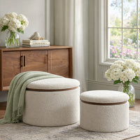 Stowaway Chic Boucle Ottomans, Set of Two