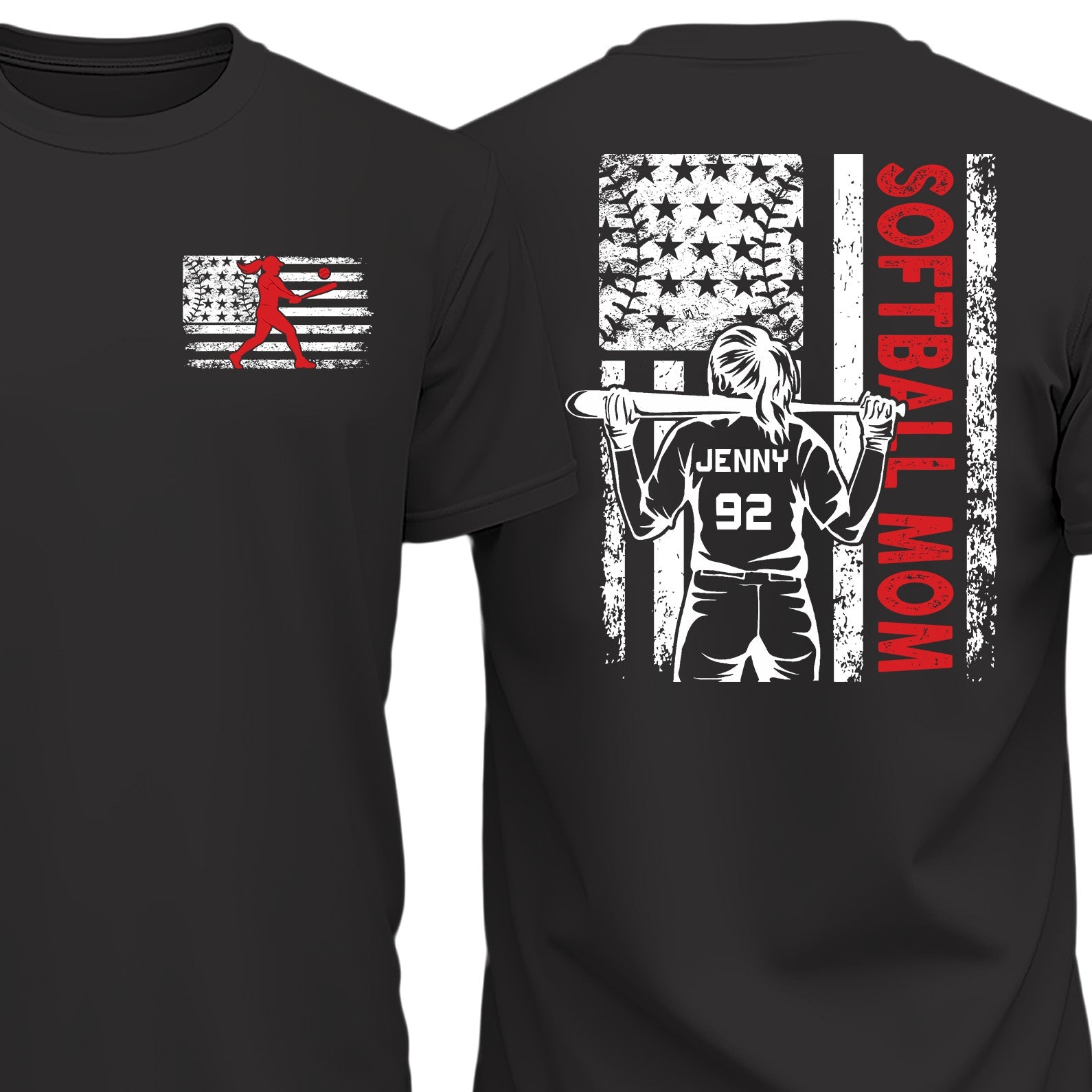 Custom Softball Mom Shirt | Personalized Custom Name and Number T-shirt | Gift for Mom | Gift for Wife | Front & Back Shirt 682436