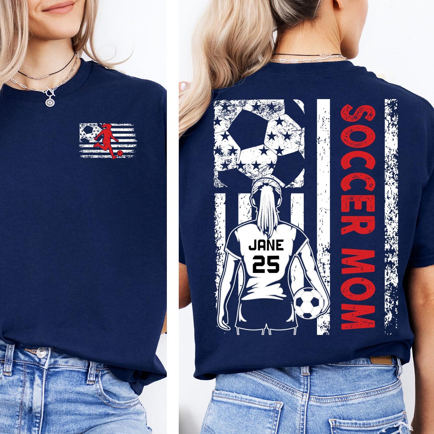 Custom Soccer Mom Shirt | Personalized Custom Name and Number T-shirt | Gift for Mom | Gift for Wife | Front & Back Shirt 682435