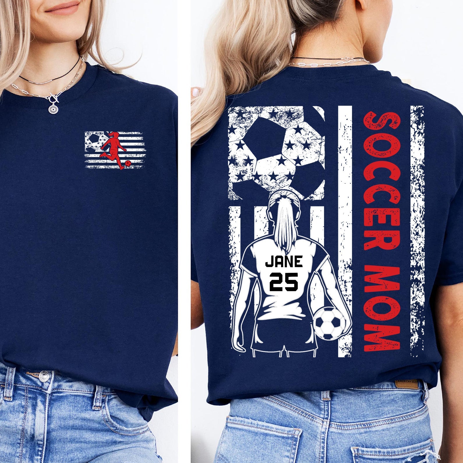 Custom Soccer Mom Shirt | Personalized Custom Name and Number T-shirt | Gift for Mom | Gift for Wife | Front & Back Shirt 682435