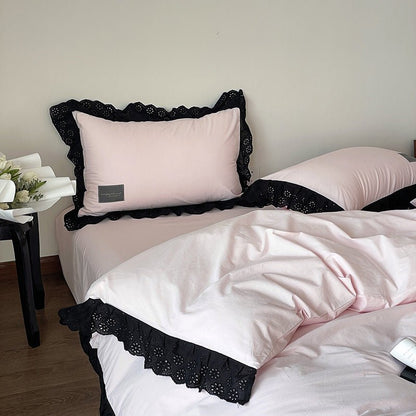 Strawberry Black Lace Ruffle Bedding Set