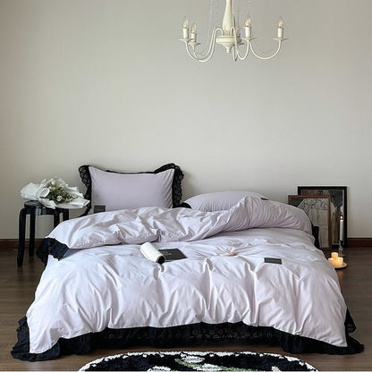 Strawberry Black Lace Ruffle Bedding Set