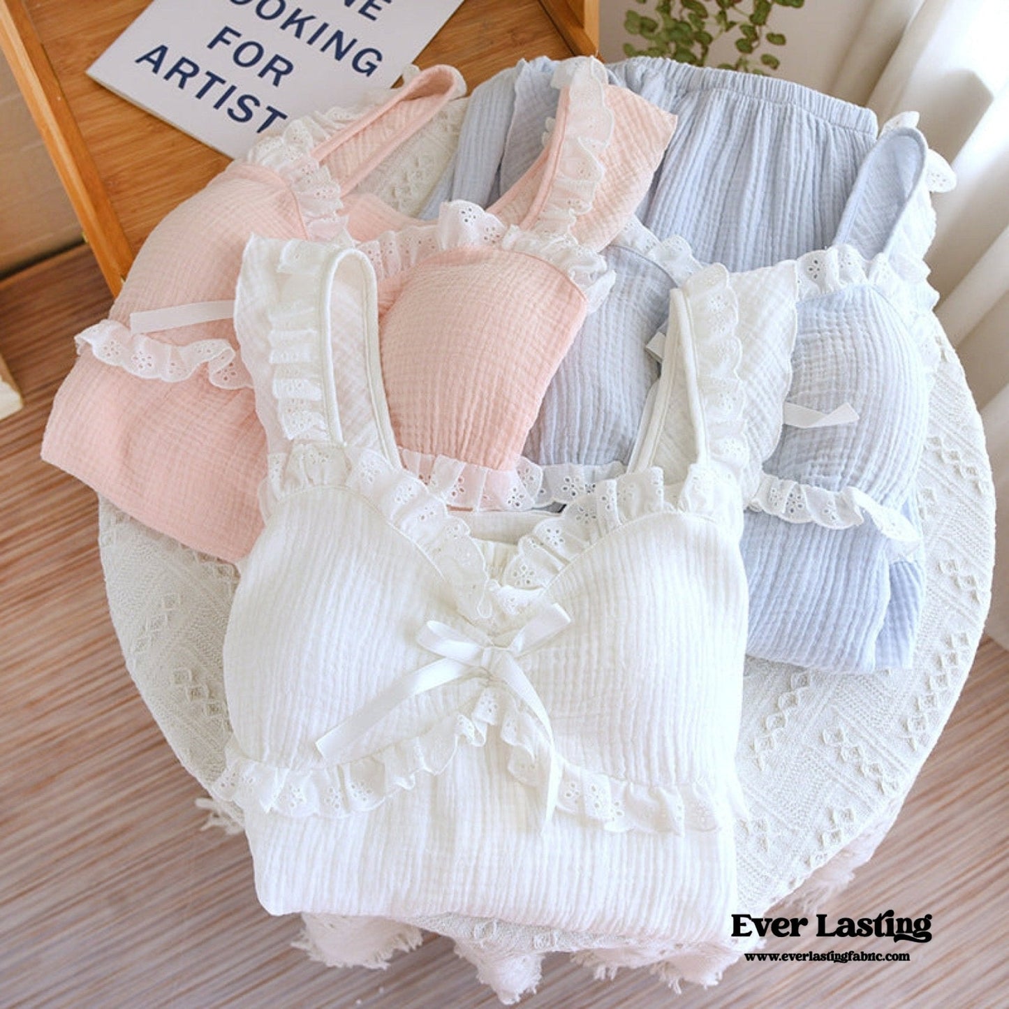 Sweet Ruffle Shorts Pajama Set / Blue