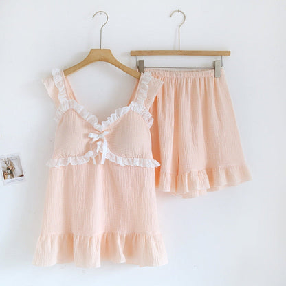 Sweet Ruffle Shorts Pajama Set / White