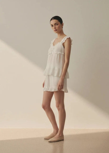 Sweet Ruffle Shorts Pajama Set / White