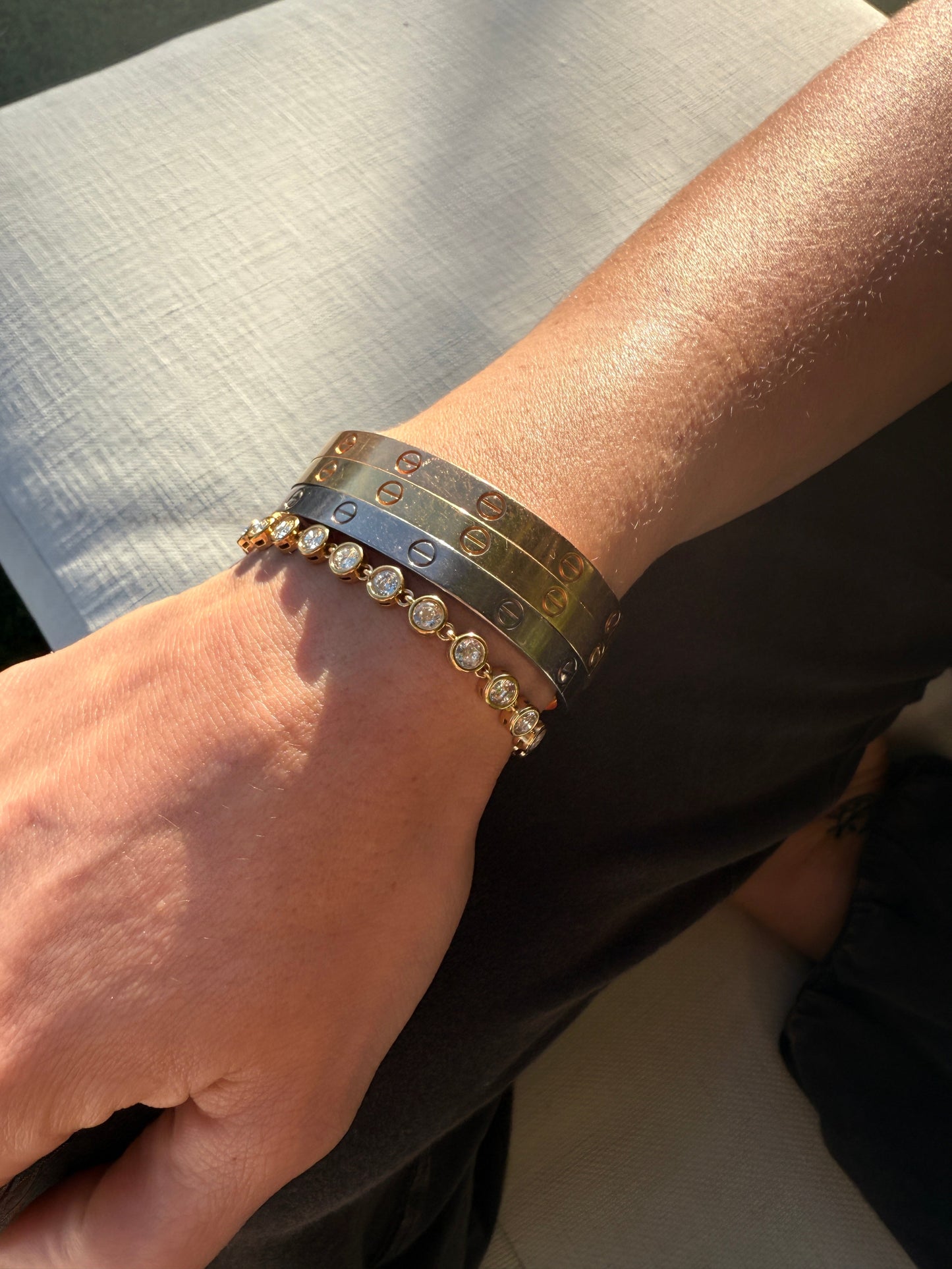 waterproof bezel set cz tennis bracelet